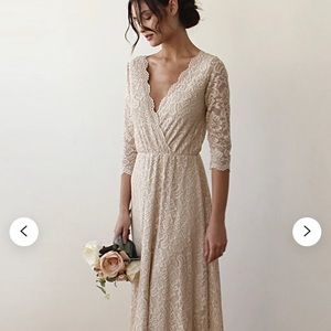 Boho lace Wedding dress - champagne colored BLUSHFASHION